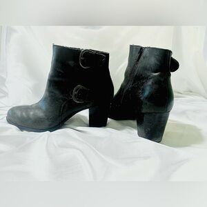 Born Grunge Moto Black Heeled Boots with Buckle Detail